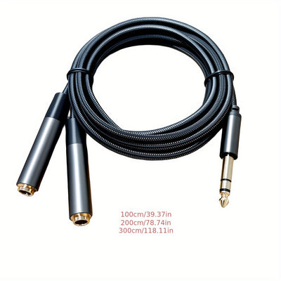Divisor Estéreo TRS de 6.35 mm, Cable Divisor para Micrófono y Auriculares 1 a 2, Conector Macho TRS de 1/4 Pulgada a Hembra Doble, Extensión con Enchufe Chapado en Oro para Mezclador de Guitarra y Altavoz