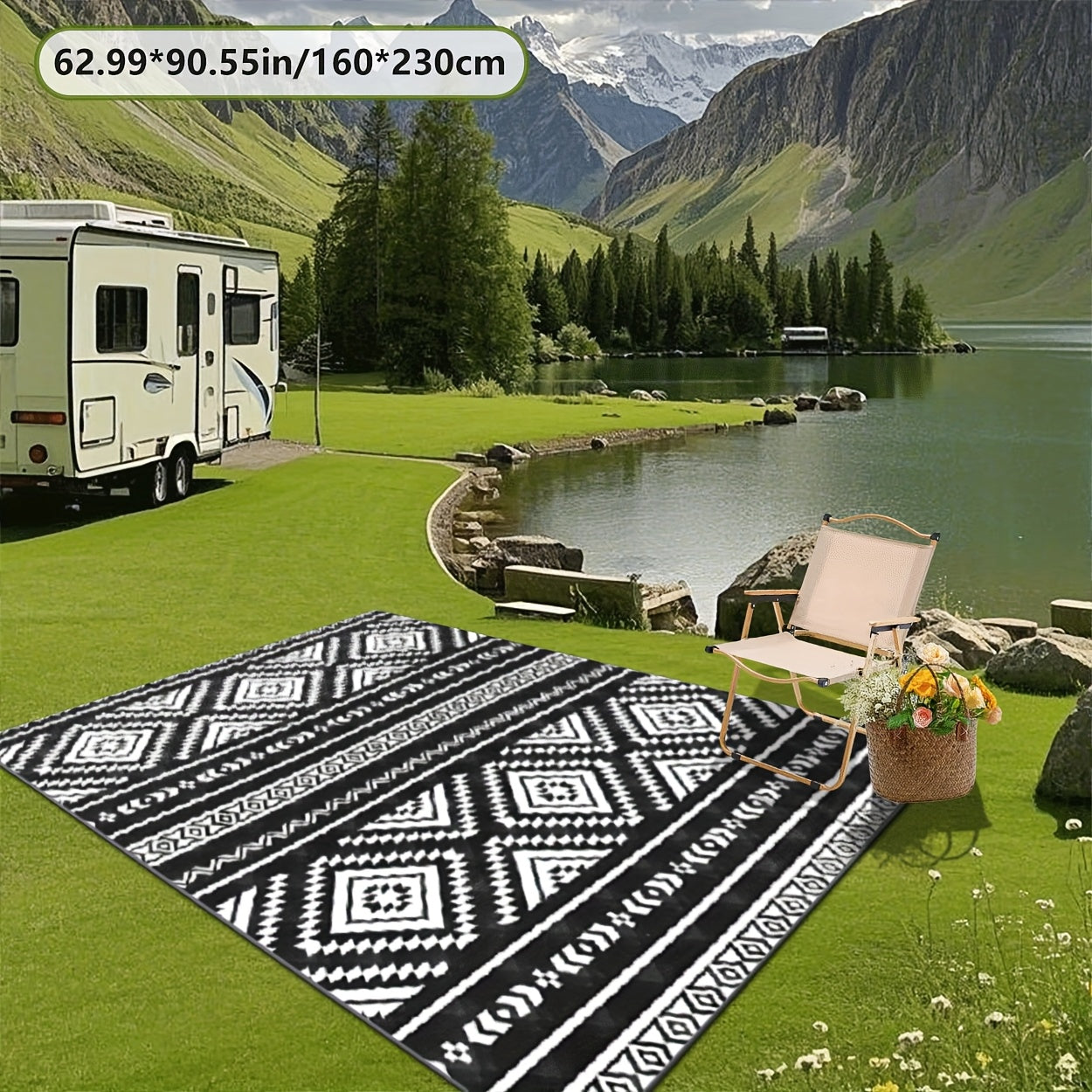 Estampado digital 2D plano con patrón geométrico, alfombra decorativa de estilo moderno, alfombra interior de RV, alfombra de tienda, alfombra de patio, alfombra de bienvenida, alfombra de camping, adecuada para camping al aire libre, senderismo, viajes
