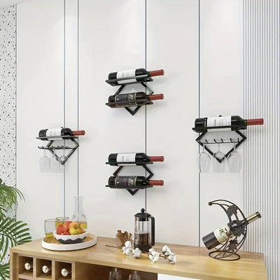 1pc Estante de Vino Montado en Pared para Botella Única - Diseño Ahorrador de Espacio en Metal con Acabado Mate, Almacenamiento Seguro y Estilo Minimalista Moderno para Barra del Hogar, Cocina, Comedor, Decoración Contemporánea, Acabado Elegante