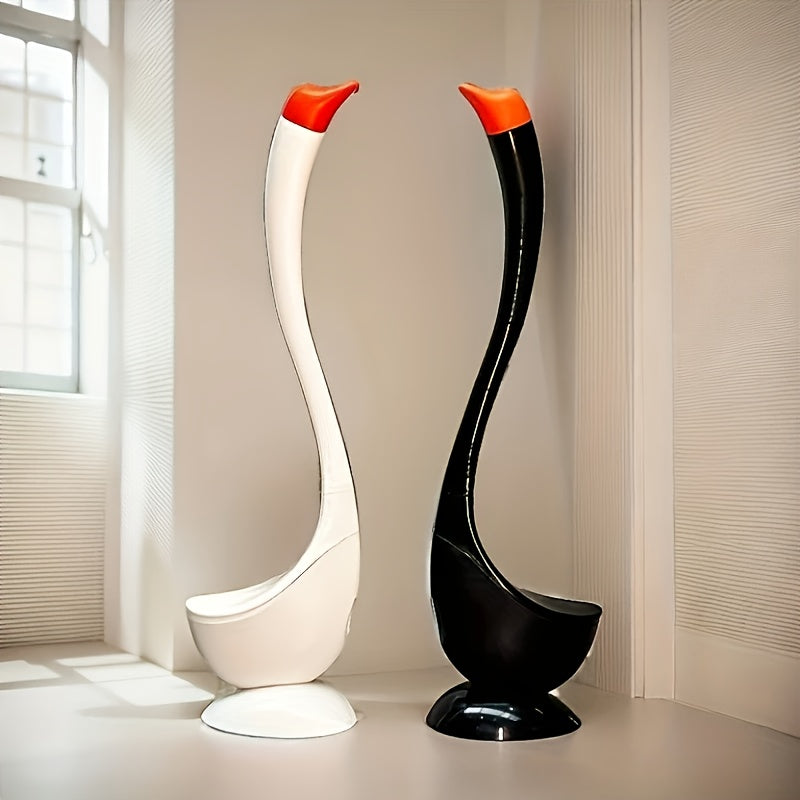 Un conjunto de cepillo de inodoro y soporte con diseño de dos colores, hecho de plástico, diseñado para una limpieza efectiva del baño con cerdas de 360°, adecuado para uso en casa, oficina y hoteles.