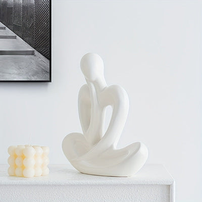 Figura Cerámica de Pensador Abstracto de Inspiración Nórdica - 1 pieza, Perfecta para Decoración de Sala de Estar, Escritorio o Mueble de Vinos