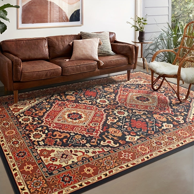 Alfombra de Estilo Étnico Persa Retro para Interior, con Diseño Antiguo y Desgastado, Plegable y Ligera para Cocina, Sala de Estar, Dormitorio y Comedor al Estilo Europeo