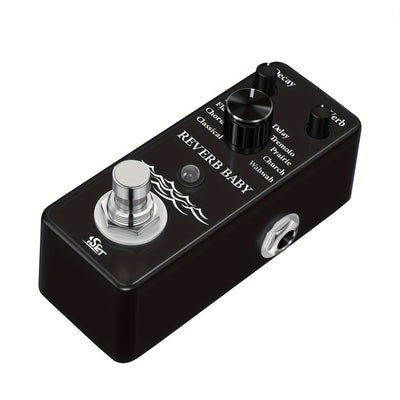 Pedal de reverberación para guitarra alimentado por USB con múltiples modos de reverberación, procesamiento de señales digitales y botones ajustables - Procesador de efectos de guitarra compacto y negro para actuaciones en vivo, efectos de pedales de gui