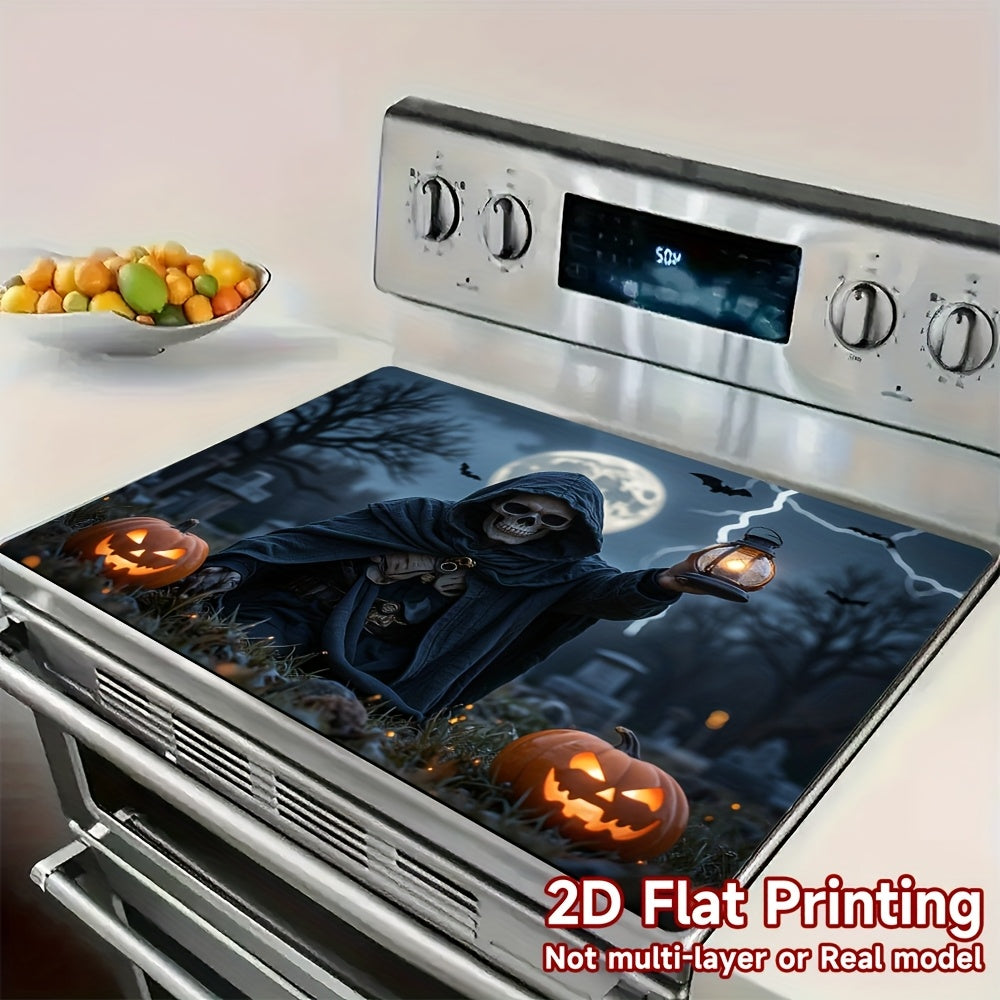 1pc Protector de Estufa para Halloween - Esqueleto con Capucha, Calabazas de Jack-O'-Lanterns, Cocina a Gas/Inducción, Lavadora, Secadora - Resistente a Arañazos y Calor - Cubierta Fácil de Limpiar para Decoración de Halloween - Apto también para Estufas