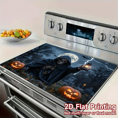 1pc Protector de Estufa para Halloween - Esqueleto con Capucha, Calabazas de Jack-O'-Lanterns, Cocina a Gas/Inducción, Lavadora, Secadora - Resistente a Arañazos y Calor - Cubierta Fácil de Limpiar para Decoración de Halloween - Apto también para Estufas