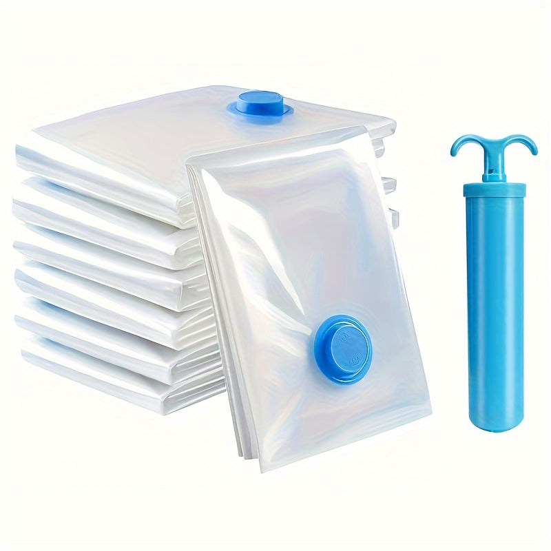 6 bolsas de almacenamiento al vacío con 1 bomba manual, bolsa de viaje portátil de plástico para ropa, para mantas, ropa de cama, ropa, edredones, edredones, suministros ideales para el hogar, bolsas ahorradoras de espacio de almacenamiento esenciales