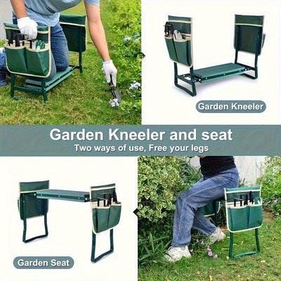 Taburete de Jardinería Oxford Nuevo y Duradero con Bolsa para Herramientas - Organizador Portátil Multiusos para Cuidado del Jardín, Patio y Césped, Bolsa de Almacenamiento para Herramientas de Jardinería