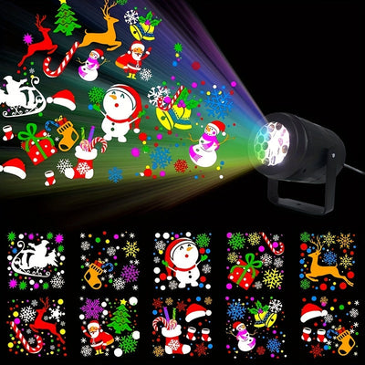 Proyector LED Navideño con USB - Copos de Nieve, Bastones de Caramelo y Santa Claus - Sin Baterías Necesarias, Conexión USB Plug-and-Play para Decoraciones Festivas - Iluminación Compacta para Hogar, Fiestas, Bodas, Ventanas o Paredes - Ambiente Invernal