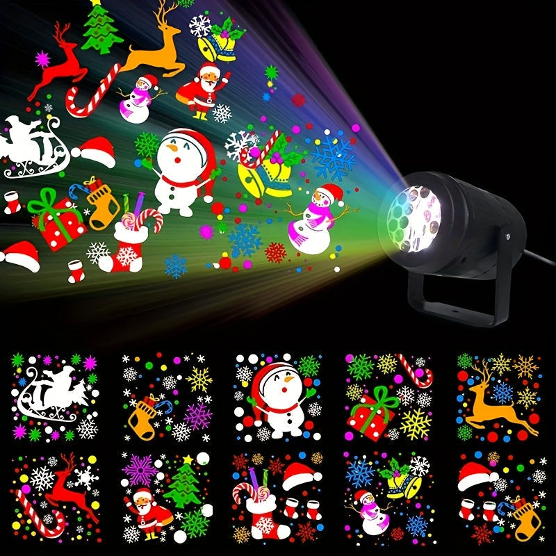 Proyector LED Navideño con USB - Copos de Nieve, Bastones de Caramelo y Santa Claus - Sin Baterías Necesarias, Conexión USB Plug-and-Play para Decoraciones Festivas - Iluminación Compacta para Hogar, Fiestas, Bodas, Ventanas o Paredes - Ambiente Invernal