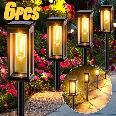 6 piezas de luces solares de tungsteno para césped, iluminación comercial de calles y áreas, luces LED para césped para decoración de atmósfera al aire libre - Adecuadas para villa, jardín, patio, sendero y iluminación de paisaje de patio.