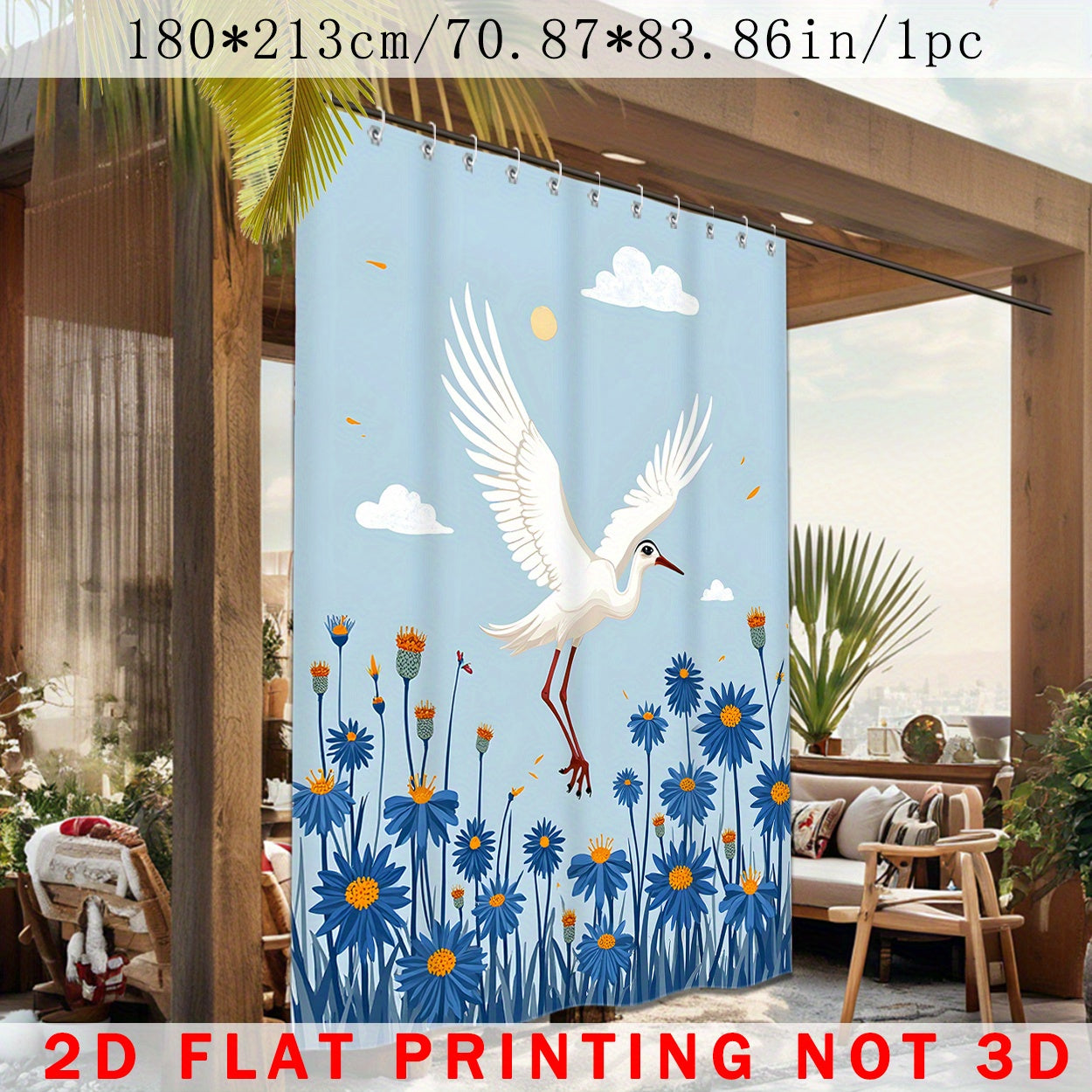 1/2 Piezas de Cortinas para Exteriores, Diseño Minimalista con Estampado 3D de Grulla Blanca – Ideal para Patios, Gazebos y Jardines en Todas las Estaciones – Incluye Ganchos, Decoración para Halloween, Navidad, Bodas y Fiestas