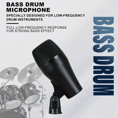 Kit de Micrófono para Instrumentos de 7 Piezas con Cable para Batería: Micrófono Dinámico para Caña, Bajo, Tom, Platillo y Placa de Tambor para Uso en Baterías, Bandas Vocales, DJ, Escenario y Grabación Instrumental en Vivo
