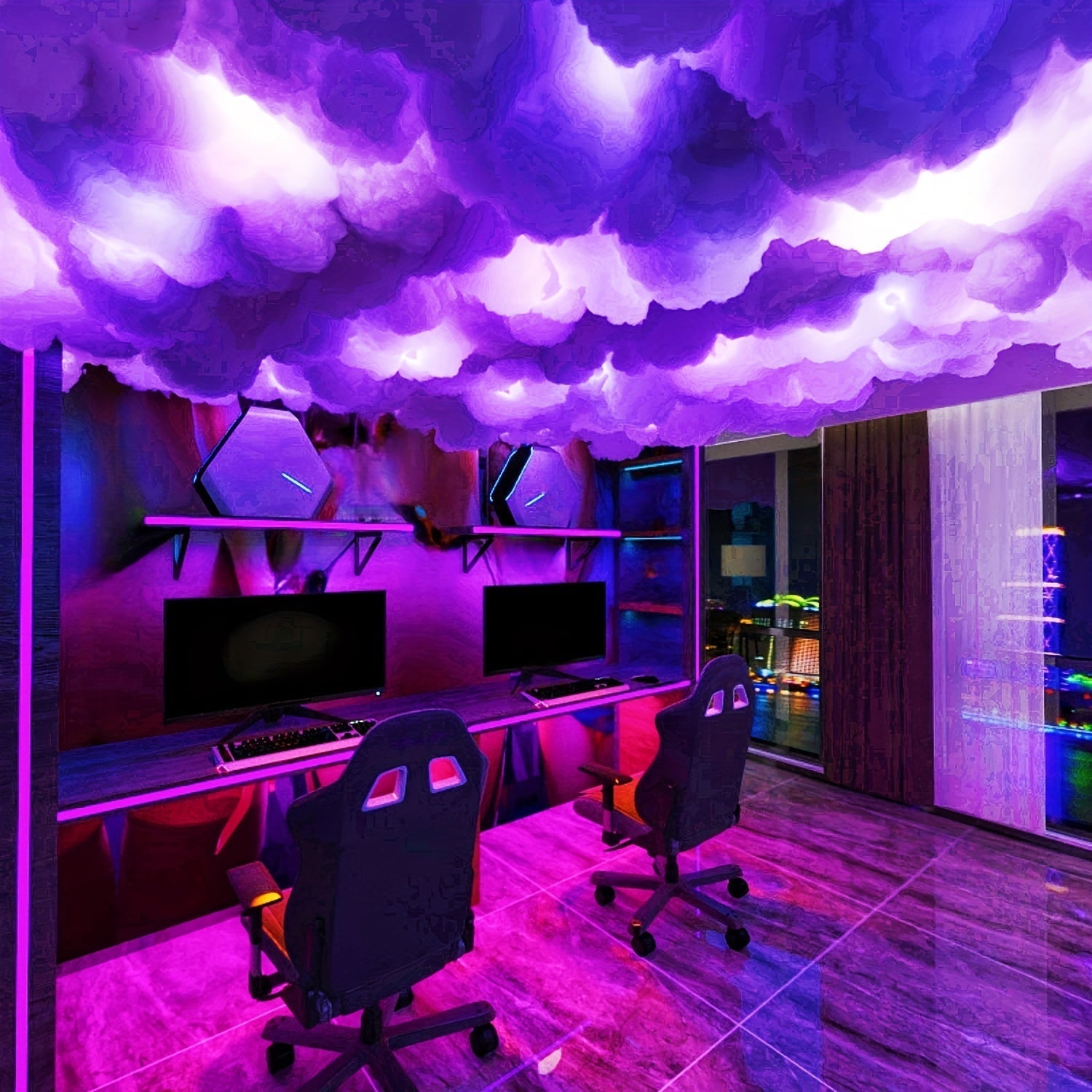 Kit de luz de nube LED RGB de 5m con sincronización de música, luces de tira multicolor cambiantes para sala de juegos, dormitorio, fiesta - Alimentado por USB, control de aplicación, batería de botón no recargable incluida, funcionalidad inalámbrica - 1