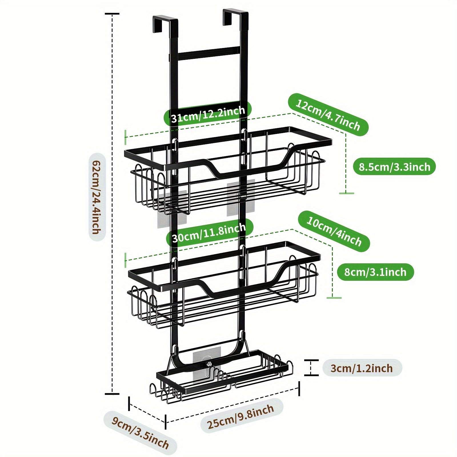 1 Pieza, Estante De Ducha De 3 Niveles Para Colgar Sobre La Puerta, Organizador De Baño Colgante De Hierro Fundido A Prueba De Óxido Con Jabonera, Accesorios De Baño Que Ahorran Espacio, Decoración Del Hogar