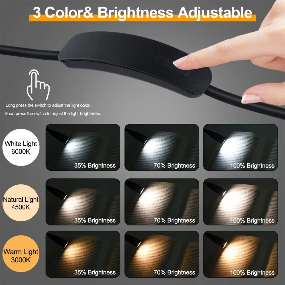 1pc Luz de Lectura para el Cuello con LED Flexible y 3 Modos de Color, Recargable por USB, Brillo Ajustable, Batería Duradera para la Cama, Tejer, Acampar y Actividades al Aire Libre, Negro/Blanco, Luz de Camping | Luz Llamativa | Acabado Metálico