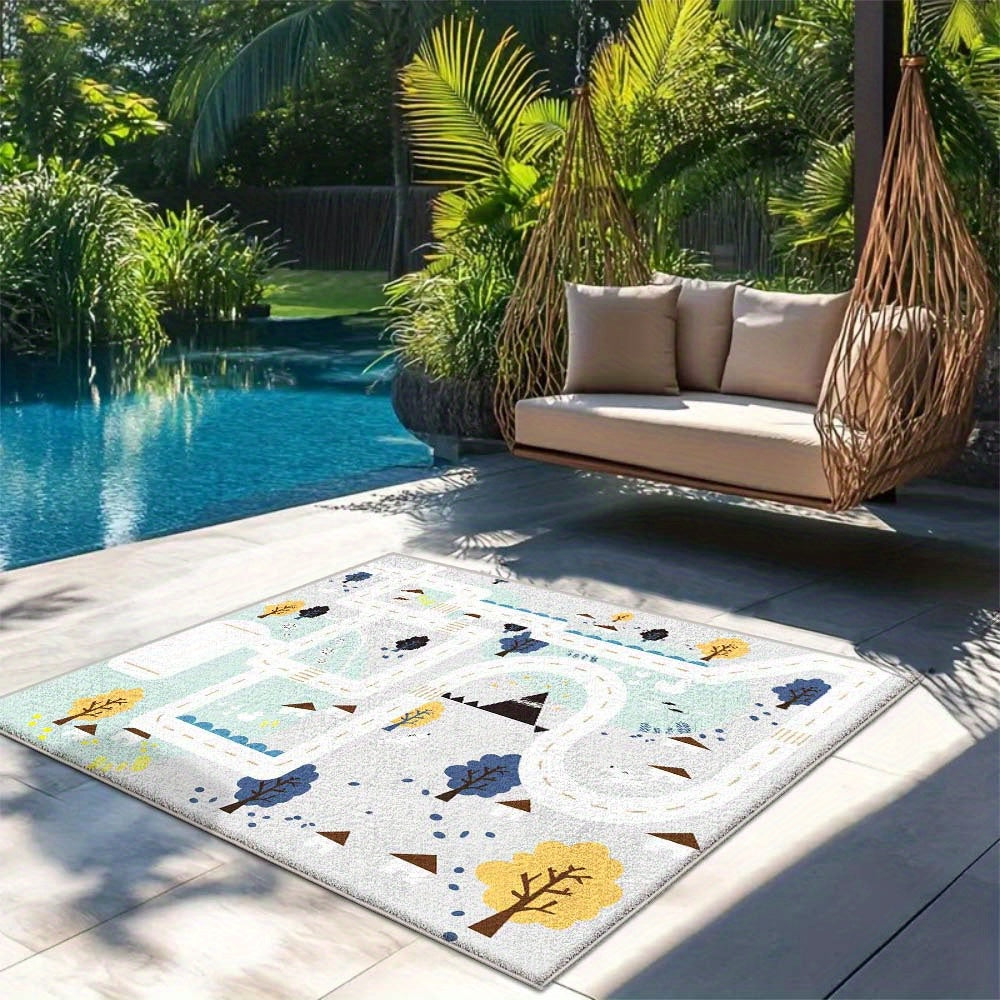 Estera floral de estilo terciopelo con diseño de cuernos de estrella - Suave, duradera, lavable a máquina, con respaldo antideslizante, base azul y marco floral dorado, ideal para uso interior/exterior, perfecta para decorar el salón o la terraza, alfomb
