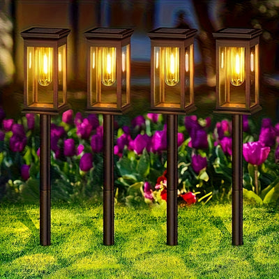 6 Lámparas de Césped con Filamento de Tungsteno Solar para Decoración Exterior - Iluminación LED Adecuada para Villas, Jardines, Patios y Terrazas