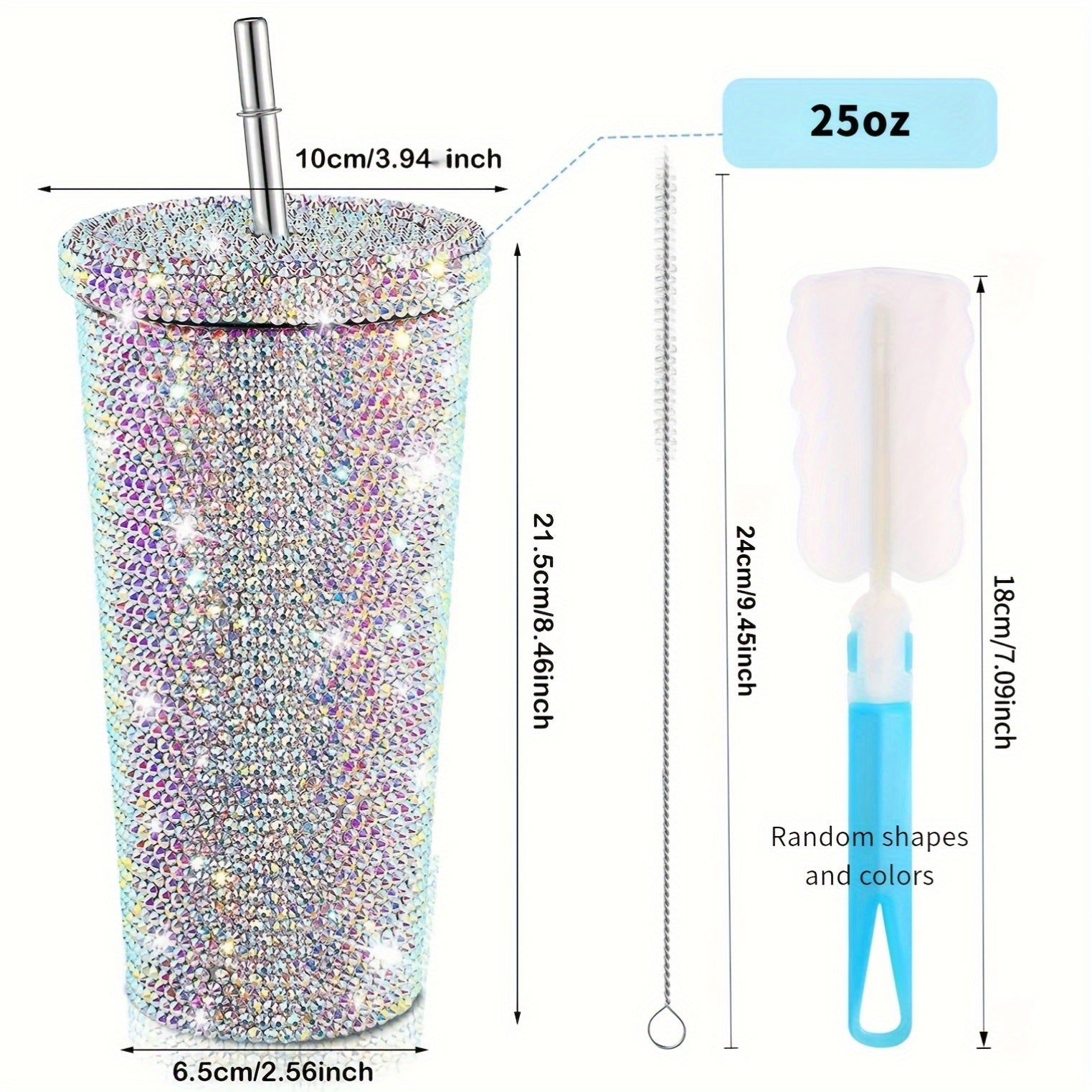 Taza de acero inoxidable aislada con piedras de imitación elegantes con caña - Diseño de doble capa, adornos de cristal vibrantes, perfecta para café o té, artículo de regalo, taza de café | Taza elegante | Vajilla de bebida duradera, taza de café