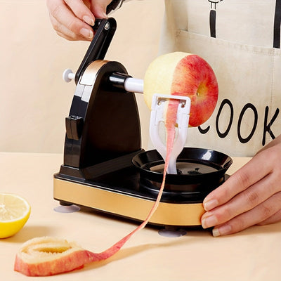1pc Pelador de Frutas Manual de Acero Inoxidable - Rebanador Manual Multifunción con Rotación Automática, Construcción ABS Duradera, Configuración Rápida para Manzanas, Peras y Patatas - No Se Requiere Batería