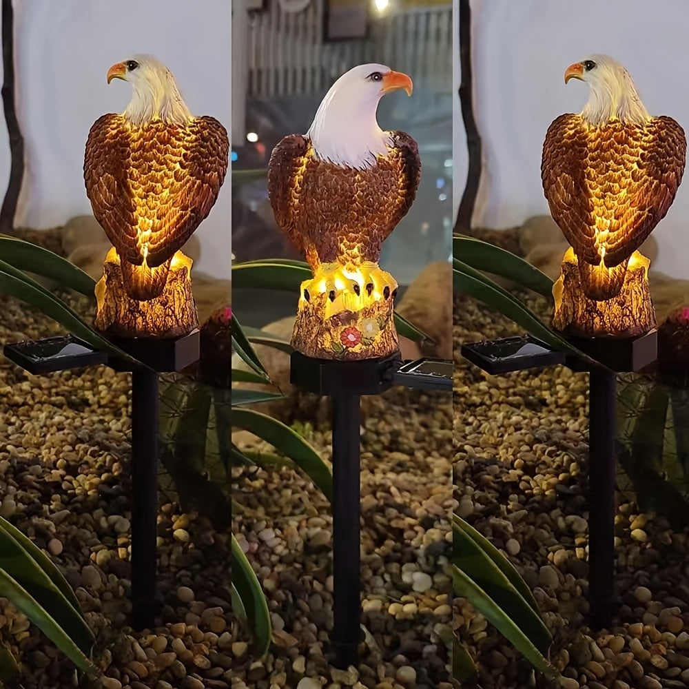 Luz de estatua de águila solar de 1pc] Luces de estatua de águila LED alimentadas por energía solar, estatua de águila calva realista de resina, iluminación de jardín eficiente en energía, con batería de níquel de 600mAh, control de interruptor, para dec