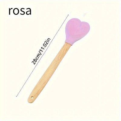 1pc Espátula de silicona en forma de corazón con mangos de madera - Resistente al calor, ideal para cocinar, hornear, mezclar - Perfecto utensilio de cocina para repostería y remover