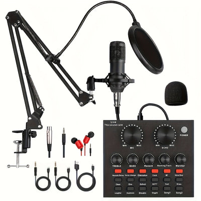 Kit de equipo para podcast, incluye micrófono BM800 y tarjeta de sonido V8, convertidor de voz, interfaz de audio, ideal para grabar, cantar, streaming y videojuegos