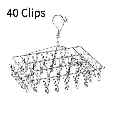 20 piezas/40 piezas, soporte de secado de ropa de acero inoxidable con ganchos estándar - Soporte de lavandería duradero para interiores y exteriores con ganchos giratorios de metal pulido, diseño de candado a prueba de viento, clips extraíbles para ropa