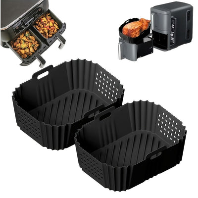 1/2pcs Revestimientos de Silicona para Freidora de Aire Ninja SL401 SL400 Doble Apilamiento XL 2-Cestas Reutilizables de Silicona para Freidora de Aire Antiadherente Bandeja de Horneado para Horno