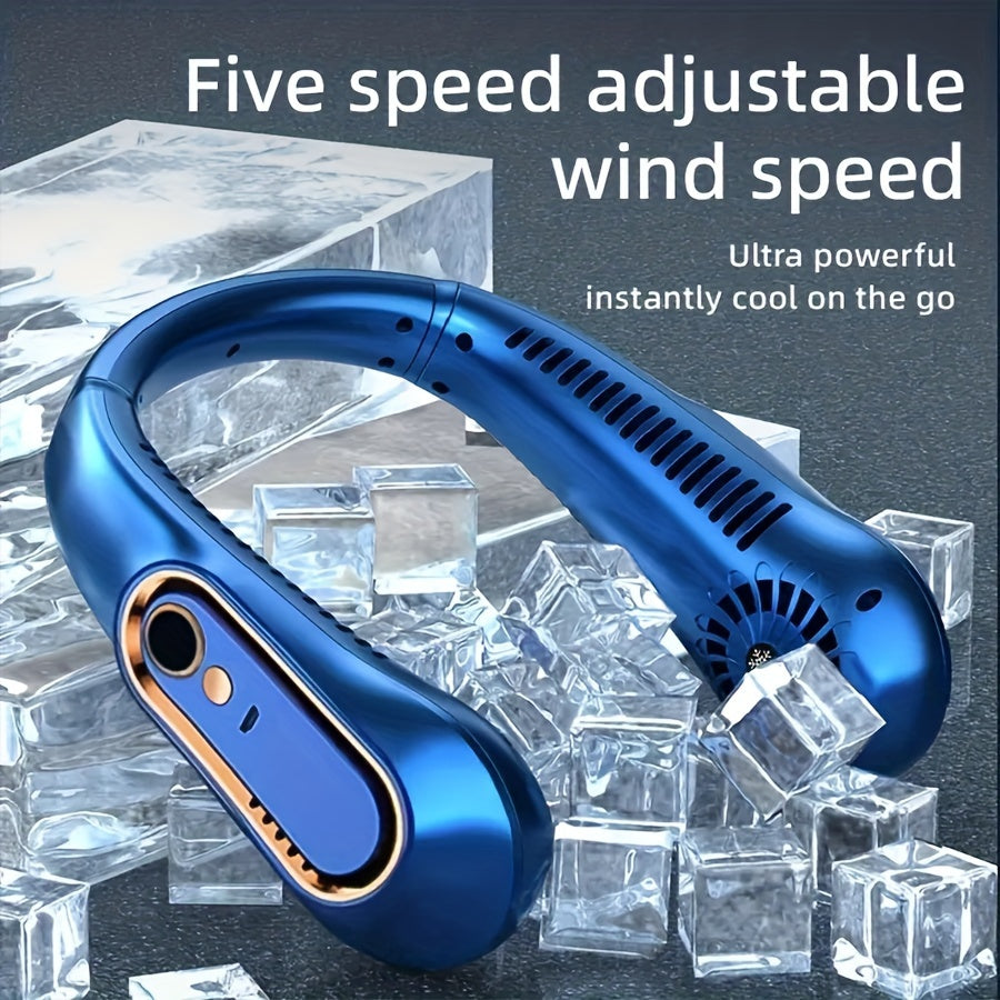 1pc Ventilador portátil para colgar en el cuello con carga USB, herramienta de enfriamiento portátil para el verano caluroso, ventilador de cuello sin aspas, ventilador de enfriamiento de aire portátil ajustable, para deportes al aire libre, viajes, elec