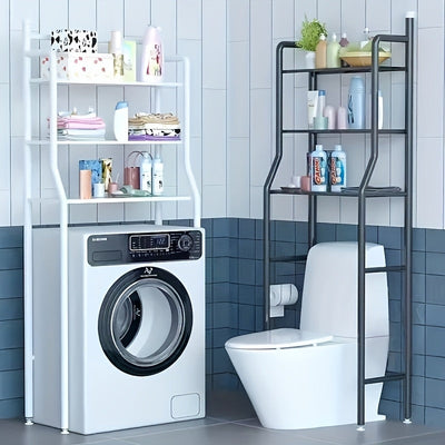 Estantería de Almacenamiento Sobre el Inodoro | Organizador de Baño Independiente de Metal con Ganchos | Instalación Sin Taladro | Estantes Multiniveles para Inodoro y Lavadora | Diseño Ahorra-Espacio | Acabado Blanco | Ideal para Toallas, Artículos de A