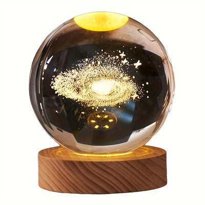 Linterna Nocturna de Cristal 3D Inspirada en la Galaxia con Base LED, Alimentación por USB - Perfecta para Decoración de Dormitorio y Escritorio, Regalo Ideal para Amigos y Seres Queridos, Adecuada para Navidad, Oficina Festiva, Hotel, Fiesta, Restaurant