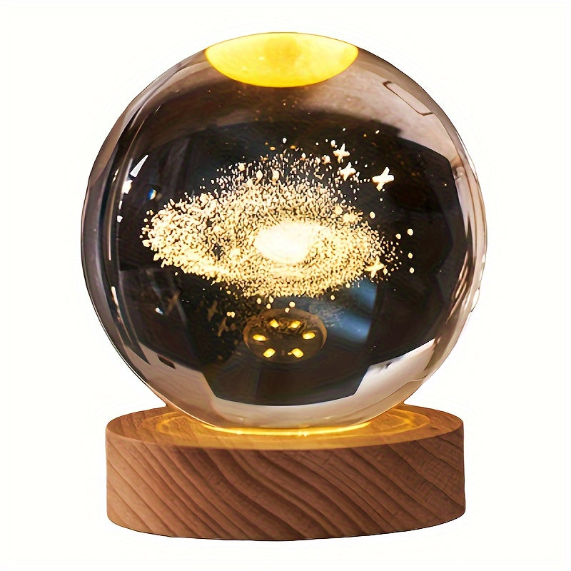 Linterna Nocturna de Cristal 3D Inspirada en la Galaxia con Base LED, Alimentación por USB - Perfecta para Decoración de Dormitorio y Escritorio, Regalo Ideal para Amigos y Seres Queridos, Adecuada para Navidad, Oficina Festiva, Hotel, Fiesta, Restaurant