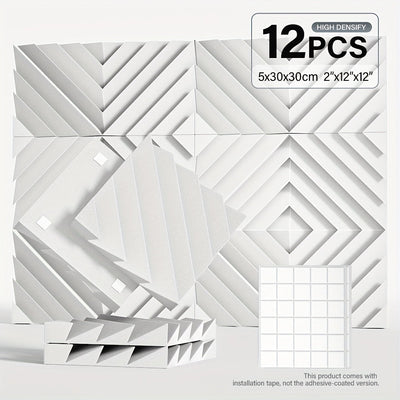12pcs, 24pcs - Paneles de Espuma Aislante Acústica con Ranura Diamantada 5.08x30.48x30.48 cm, Paneles de Alta Densidad para Estudio, Paneles Decorativos 3D, Material Absorbente de Sonido para Hogar u Oficina (Incluye Pegatinas)