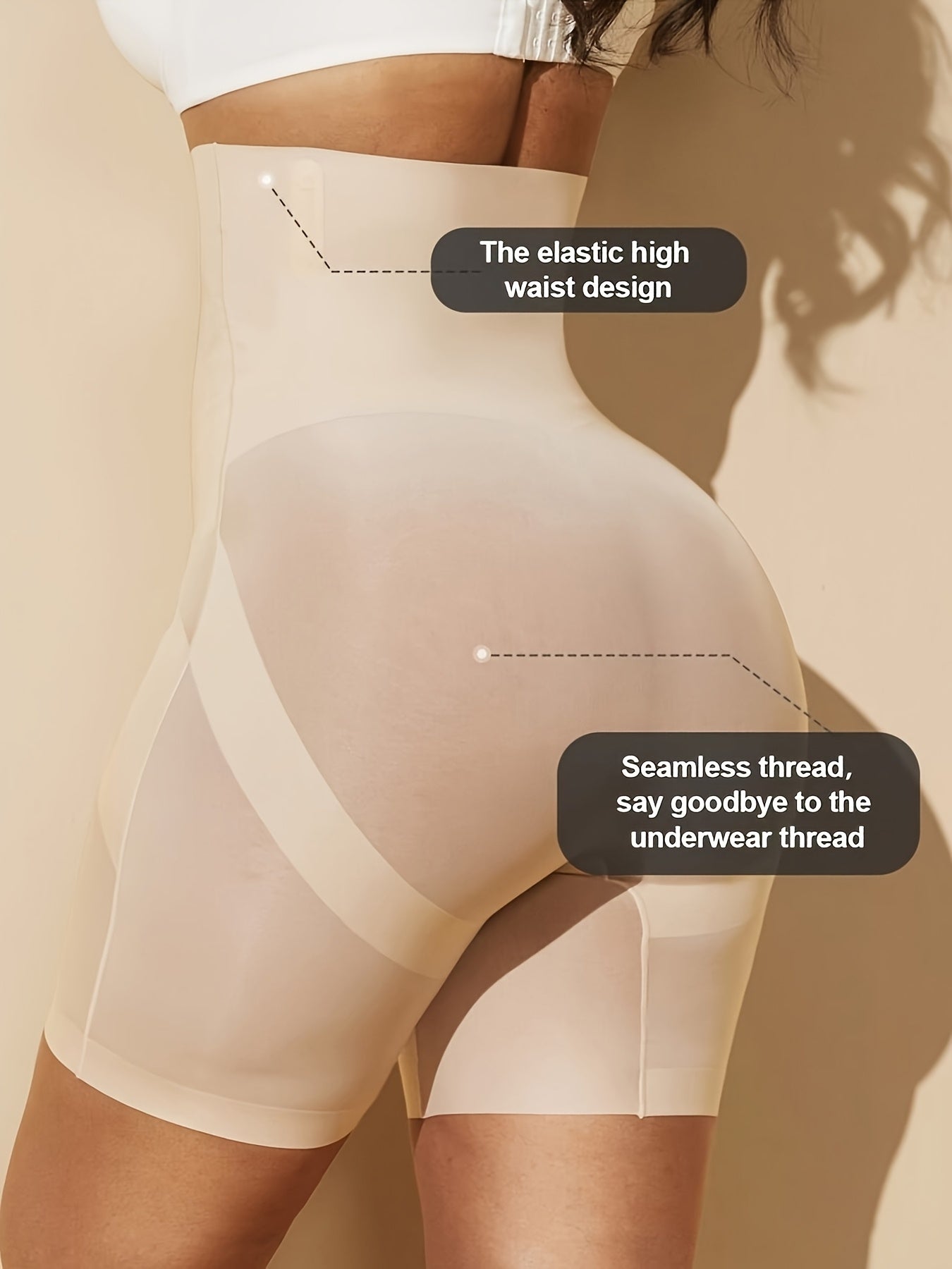 1 par de shorts moldeadores sin costuras para mujer, control de abdomen y levantamiento de glúteos, tela de fibra sedosa (61% nailon/39% elastano), compresión media, línea elegante, color sólido, solo lavado a mano