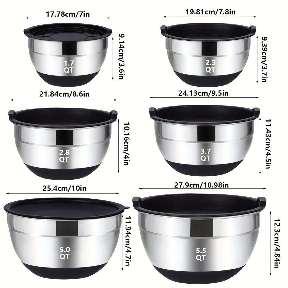 Juego de 22/32 tazones de acero inoxidable con tapa y rallador, anidables, antióxido, aptos para hornear, preparar, cocinar, mezclar ensaladas, servir alimentos, lavavajillas seguro, varios tamaños, ideal para Navidad, perfecto para Acción de Gracias