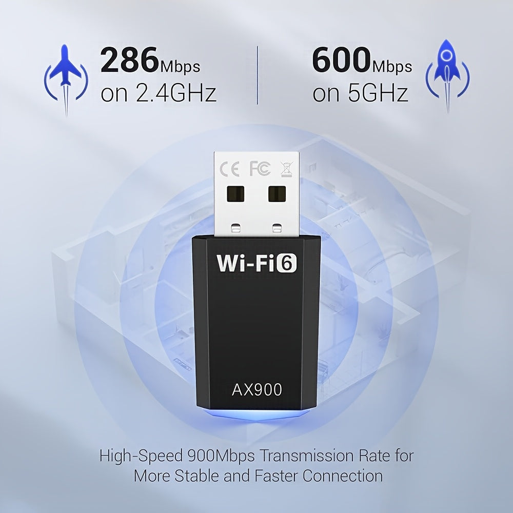 Tarjeta de red WiFi 6 USB, adaptador WiFi de 6 puertos USB para computadoras de escritorio, última Wi-Fi 6 AX900 de doble banda 600Mbps 5G/286Mbps 2.4G, para portátiles Windows 11 10 7, Plug and Play, con controlador integrado