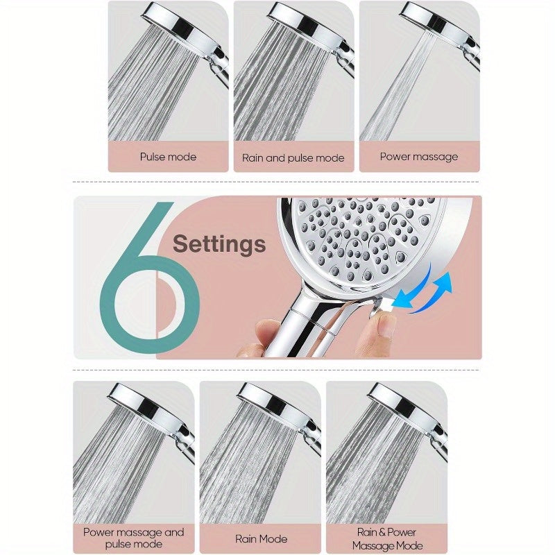 Cabezal de ducha portátil con filtro y 6 modos de aspersión - Alta presión, perlitas suavizadoras del agua para agua dura, eliminación del cloro - Reduce la sequedad y picazón de la piel, acabado cromado, inserto de pared/montaje, material ABS, cabezal d