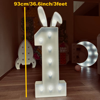 1 pieza Estilo Orejas de Conejo con Marco Numérico 0-9 para 73-93cm / 28.74-36.6 pulgadas con Cadena de Luces Blanca de 8 Luces/10 Luces/12 Luces