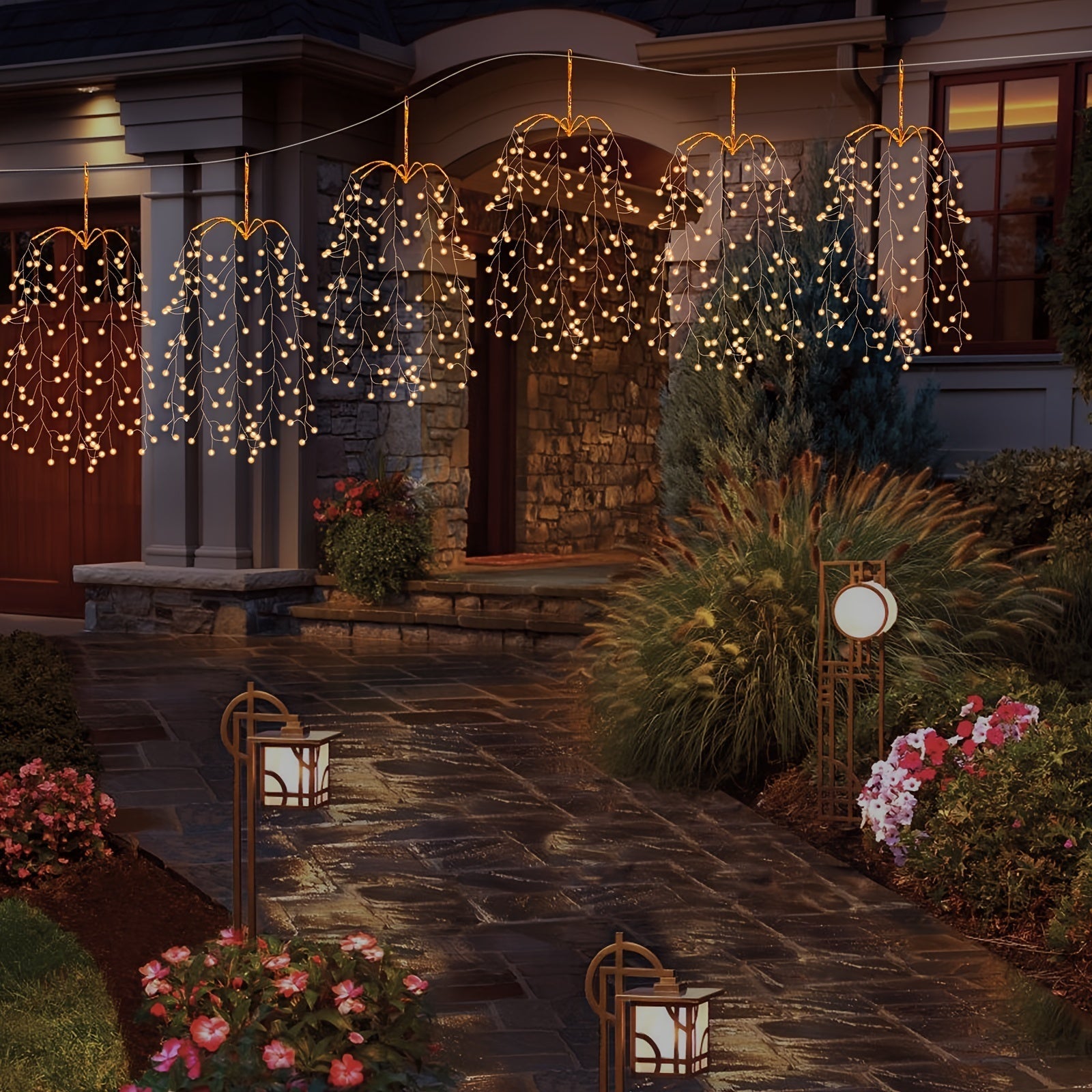 Juego de 3 Luces de Fuegos Artificiales USB para Exterior/Interior con 300 LED y Alambre de Cobre Flexible - 8 Modos de Iluminación, Decoraciones Colgantes para Jardín, Ideal para Dormitorio, Navidad, Fiesta, Boda, Techo, Alero, Año Nuevo (Batería No Inc