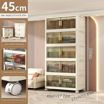 Armario de almacenamiento multicapa sin instalación con gran espacio y panel transparente para fácil acceso. Adecuado para salones, dormitorios, baños, etc. Ideal para guardar juguetes, ropa, snacks, etc