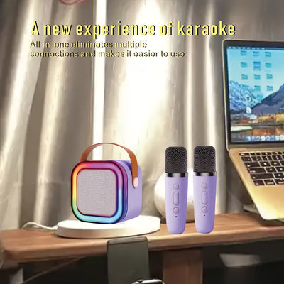Altavoz portátil inalámbrico K12 con 2 micrófonos inalámbricos - Luces LED de colores, sonido de alta calidad para fiestas en casa, cumpleaños y karaoke - Regalo ideal para vacaciones y picnics al aire libre, entretenimiento al aire libre | Luces LED de