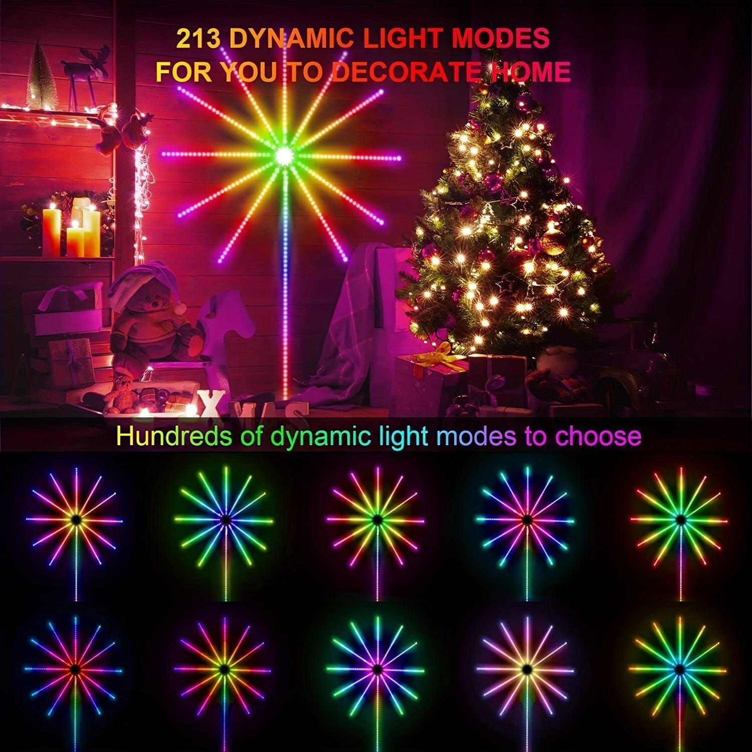1 unidad de luces LED de fuegos artificiales Dreamy, luces de fuegos artificiales sincronizadas con música para dormitorio con control remoto y control de aplicación, pared de vidrio, ventana, cocina, decoración interior y exterior de luces LED de fuegos