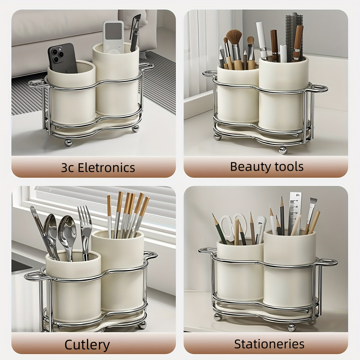 LDQ 1pc estante de utensilios combinado alto/bajo, soporte para cubiertos con estructura metálica, organizador de 2 compartimentos, tarro almacenamiento de utensilios para cocina y encimera, tarro para palillos doméstico