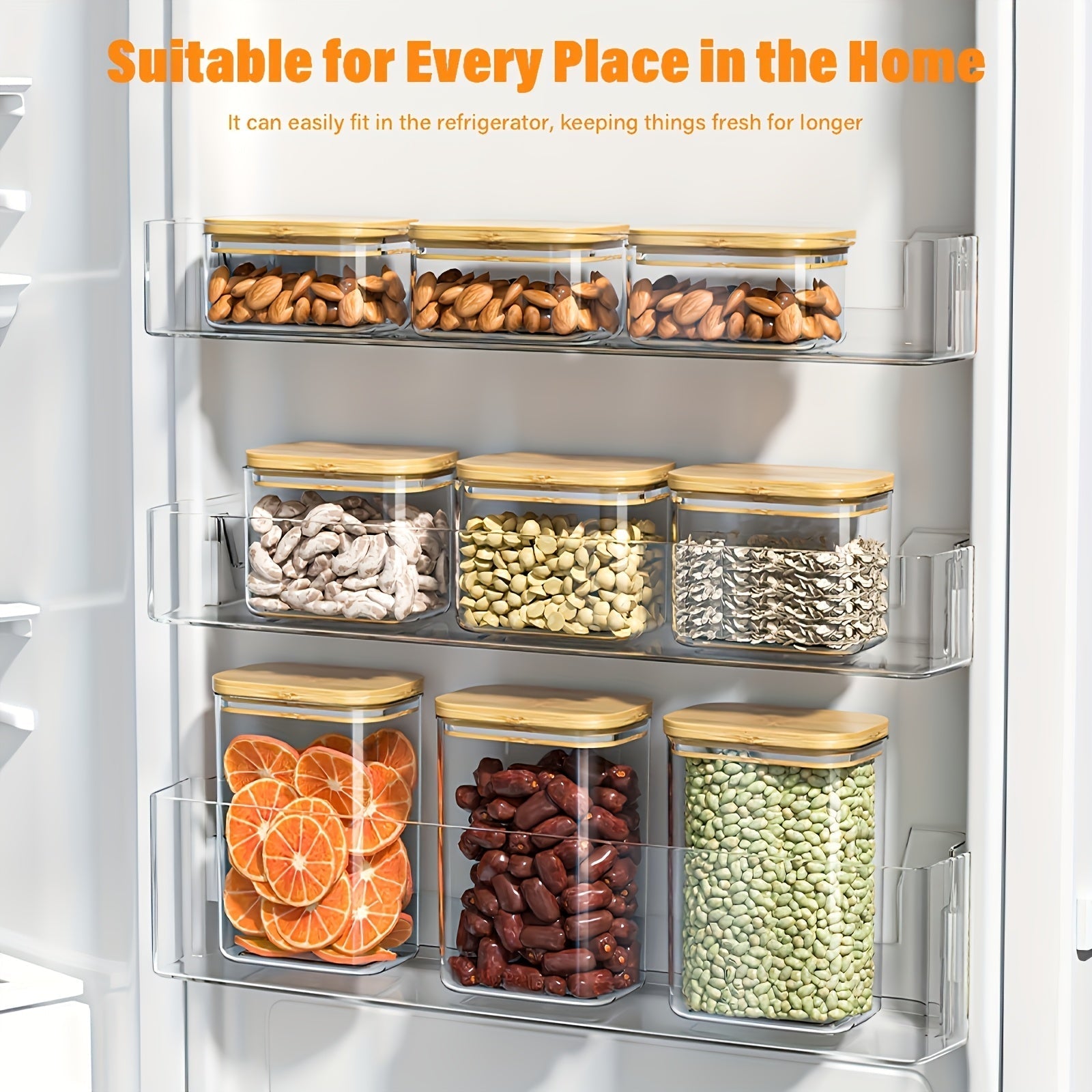 THELiFE 6/12 piezas de recipientes herméticos de plástico con tapa de madera, contenedores ultra transparentes para almacenar alimentos con tapa de bambú sellada, ideales para fideos, harina, cereal, arroz, azúcar, té, café y espagueti