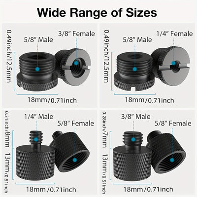 Conectores Roscados para Soportes de Micrófono en - Adaptadores de Tornillo de 4 piezas: Hembra de 5/8" a Macho de 3/8", Hembra de 3/8" a Macho de 5/8", Hembra de 5/8" a Macho de 1/4", Hembra de 1/4" a Macho de 5/8" para Brazos de Micrófono, Trípodes de