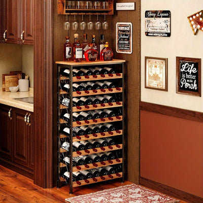 Modelo 2025 Nuevo Estante de Vino Independiente, Soporte para 48 Botellas con Tapa de Madera y 8 Niveles para Cocina o Almacenamiento de Vinos