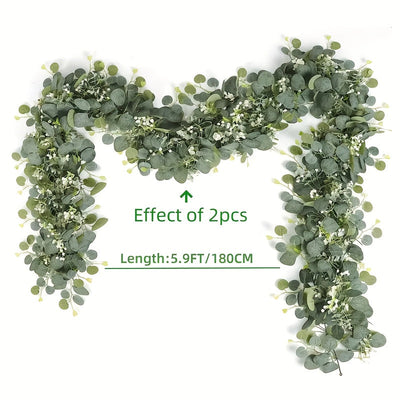 12 Piezas de Guirnaldas Artificiales de Eucalipto y Sauce con Flores Blancas - 6 Pies, Hojas Verdes Multifuncionales para Bodas, Decoración del Hogar y Eventos, Estilo Clásico, Temática Nupcial, Plantas/Florales Artificiales para Exteriores