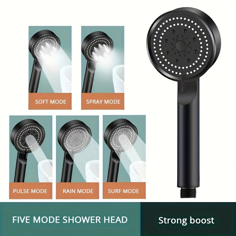 Ducha portátil de 5 modos de alta presión con chorros potentes, diseño ahorrador de agua y fácil instalación - Juego duradero de plástico negro de 1/3 piezas para baños minimalistas, incluye soporte para afeitadora, soporte elegante para cabezal de ducha