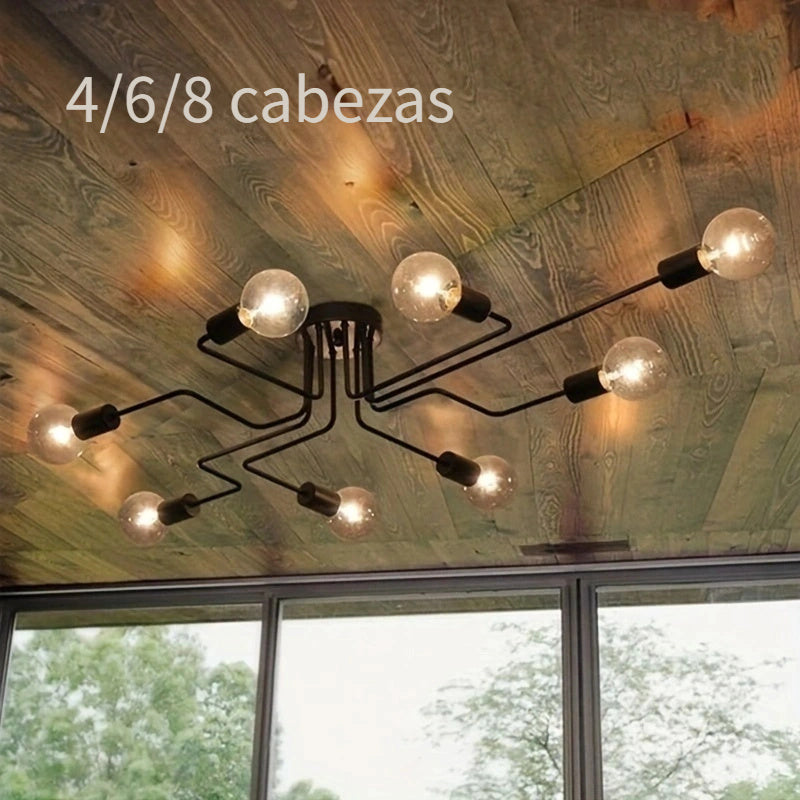 Lámpara de techo artística, juego de 1, 4/6/8 cabezales, estilo vintage industrial loft, luces LED modernas para decoración de sala de estar, montaje semiempotrado