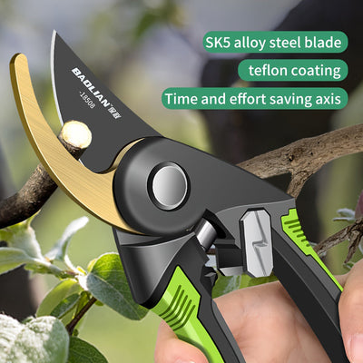 Tijeras de poda de jardín de acero aleado SK5, recubiertas de Teflón, estilo moderno, acero de carbono de alta calidad, corte sin esfuerzo para ramas de árboles, árboles frutales, arreglos florales - No se necesita electricidad